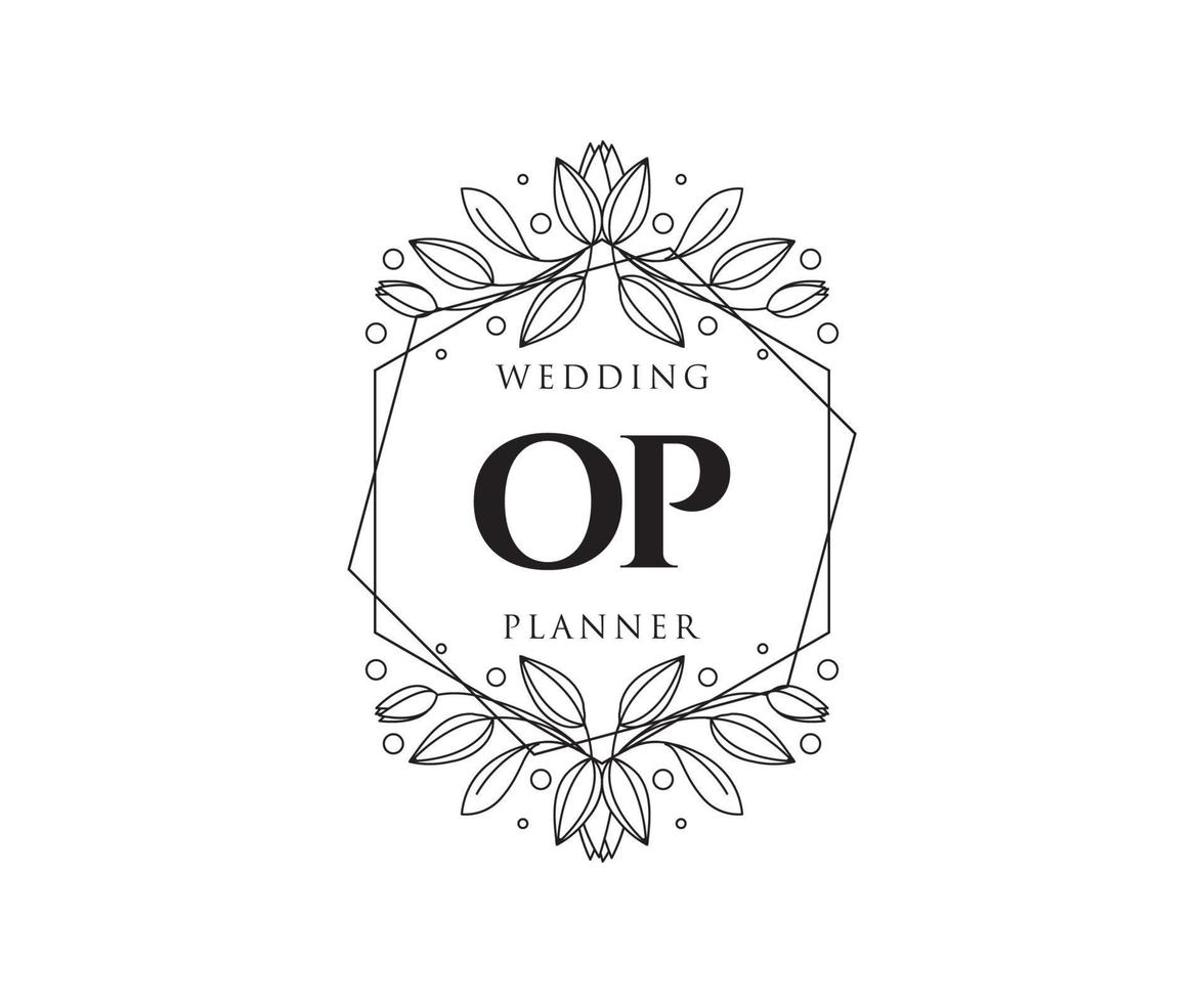 op initialen brief bruiloft monogram logos verzameling, hand- getrokken modern minimalistisch en bloemen Sjablonen voor uitnodiging kaarten, opslaan de datum, elegant identiteit voor restaurant, boetiek, cafe in vector