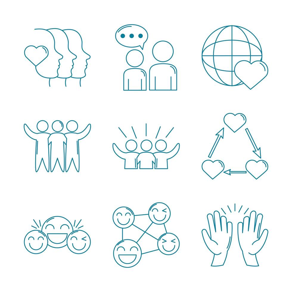 liefde en relatie ondersteuning icon set vector