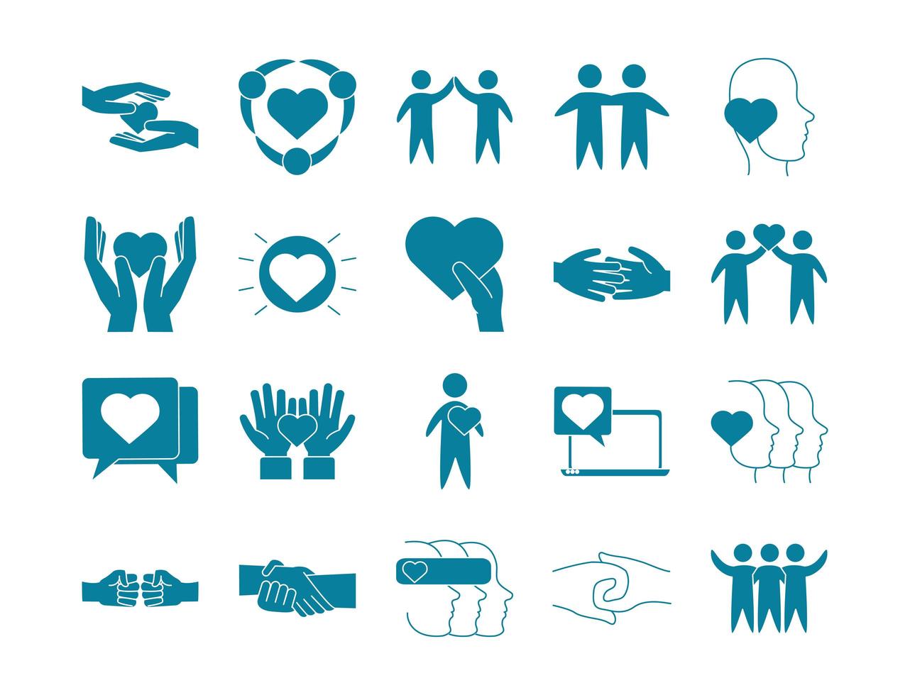 liefde en relatie ondersteuning icon set vector