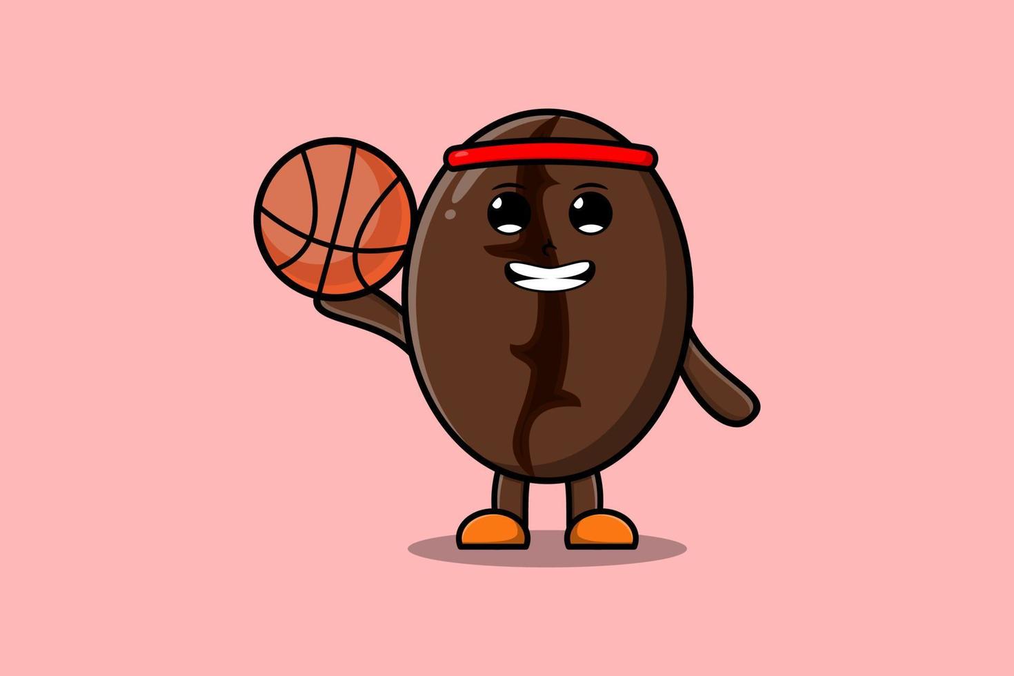 schattig tekenfilm koffie bonen spelen basketbal vector