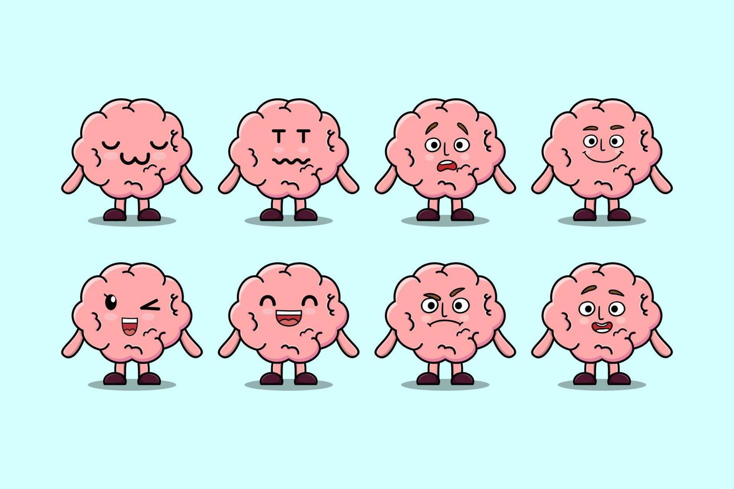 reeks kawaii hersenen tekenfilm karakter uitdrukking vector