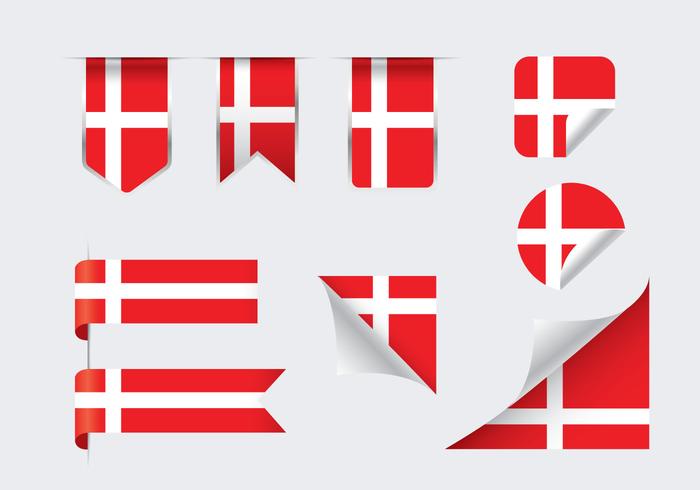 Deense vlaggen Linten en Sticker Vectoren