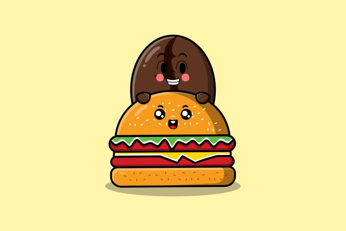 schattig koffie bonen tekenfilm karakter schuilplaats hamburger vector