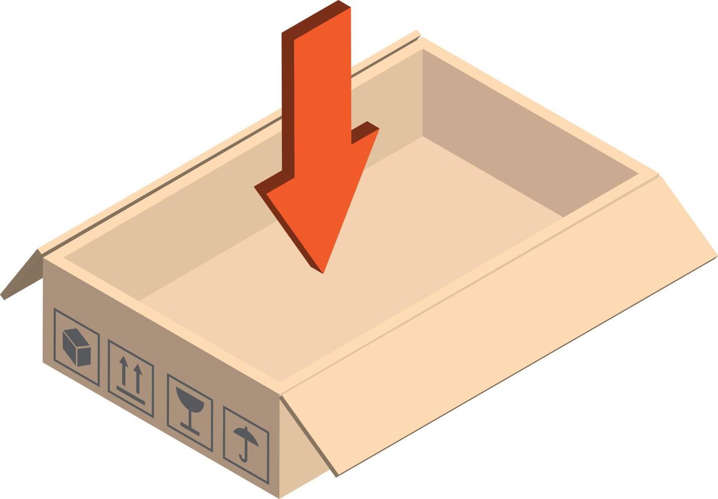 Open postbus en naar beneden pijl illustratie in 3d isometrische stijl vector