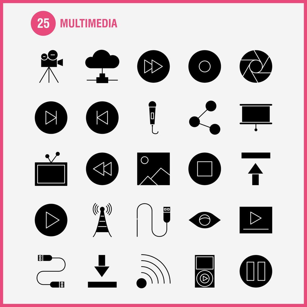 multimedia solide glyph icoon voor web afdrukken en mobiel uxui uitrusting zo net zo microfoon Mike muziek- audio snel vooruit Actie Speel pictogram pak vector