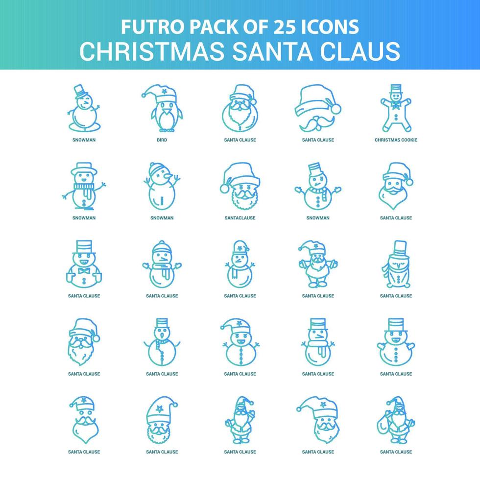 25 groen en blauw futuro Kerstmis de kerstman clausule icoon pak vector
