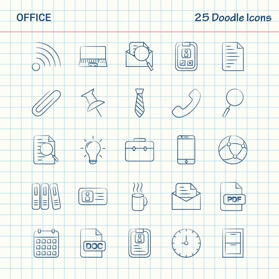 kantoor 25 tekening pictogrammen hand- getrokken bedrijf icoon reeks vector