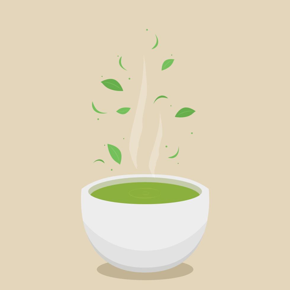 matcha groene thee. traditionele kop met matcha-thee. gekleurde trendy illustratie. vector