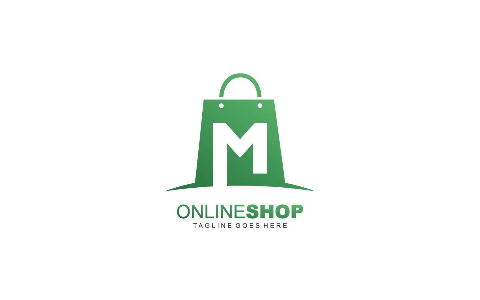 m logo online winkel voor branding bedrijf. zak sjabloon vector illustratie voor uw merk.