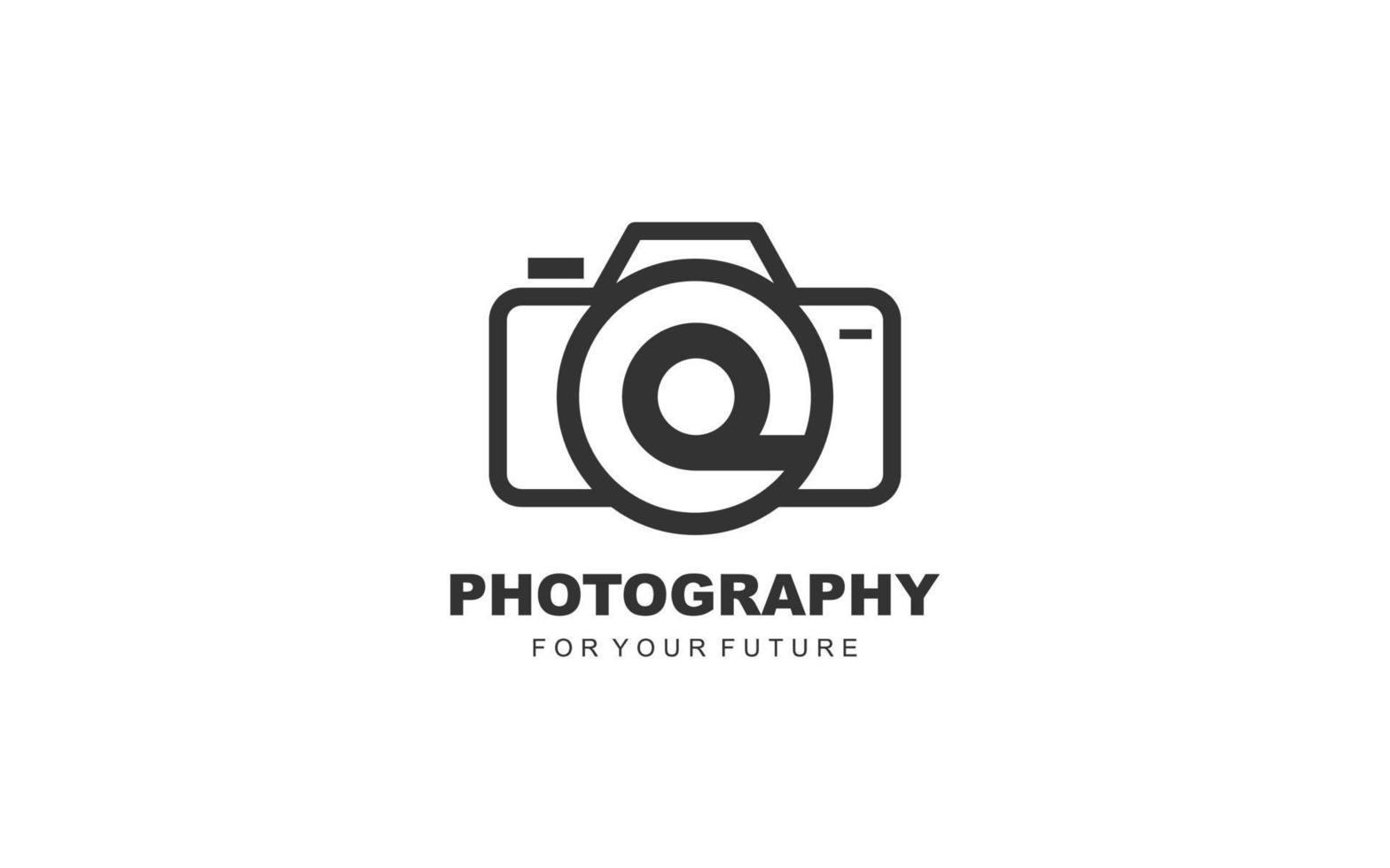 q logo fotografie voor branding bedrijf. camera sjabloon vector illustratie voor uw merk.