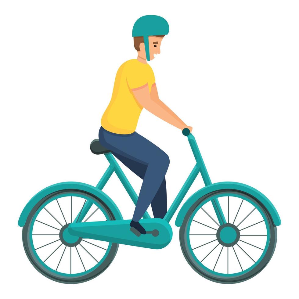 Mens rijden fiets met helm icoon, tekenfilm stijl vector