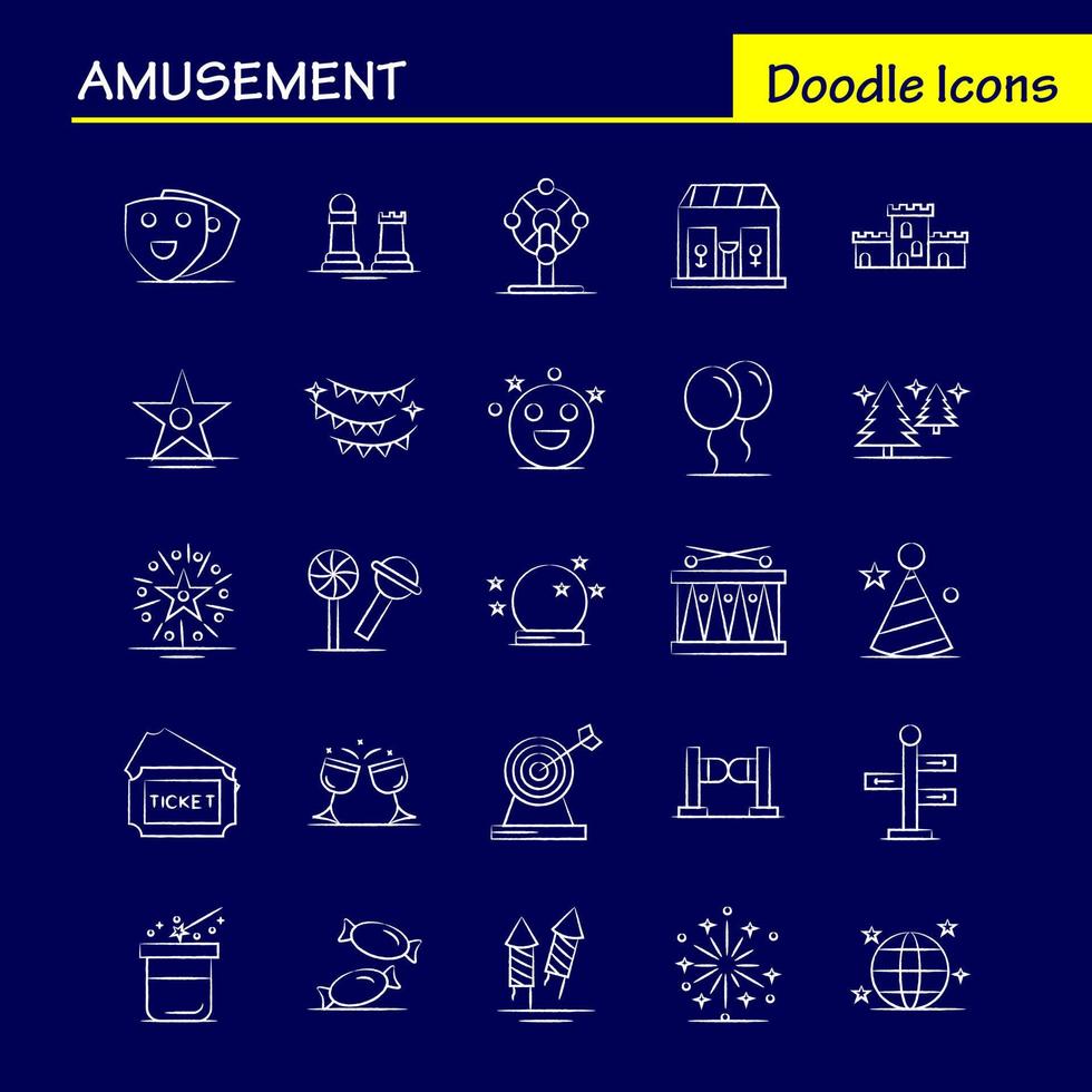 amusement hand- getrokken icoon voor web afdrukken en mobiel uxui uitrusting zo net zo komedie drama vermaak theater emoji's carnaval circus magie pictogram pak vector