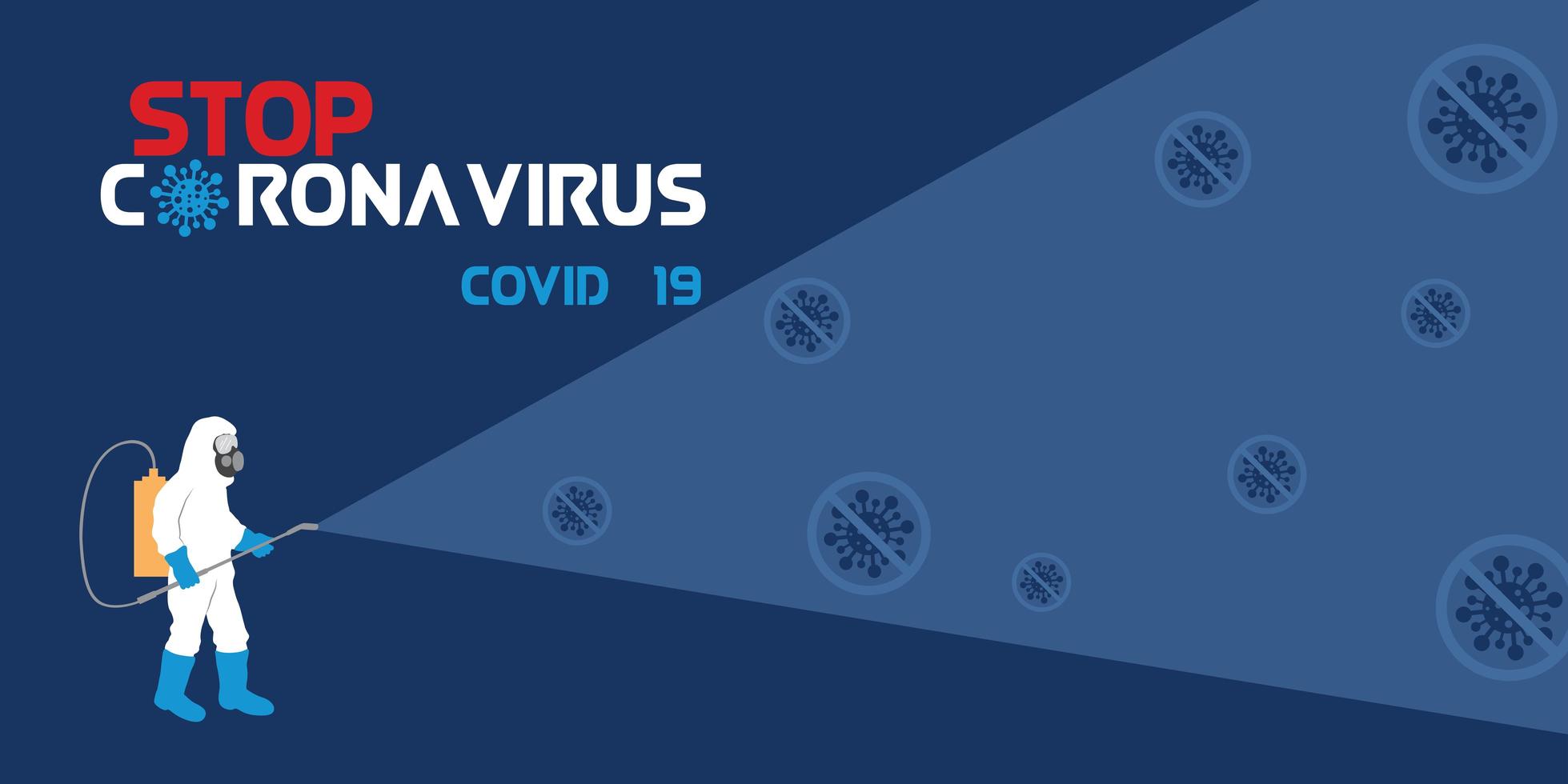 wetenschapper in hazmat-pak die coronavirus reinigt en desinfecteert vector