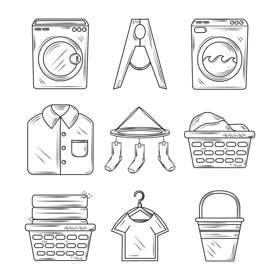 wasserij elementen en kleding icon set vector