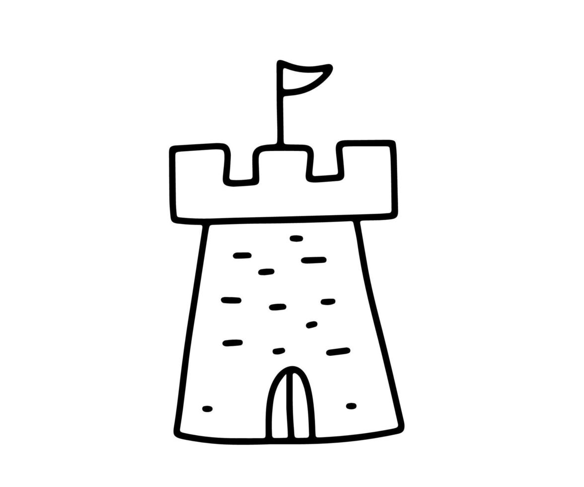 middeleeuws kasteel toren gebouw. hand- getrokken schetsen tekening. tekening illustratie geïsoleerd Aan wit achtergrond voor kleur Pagina's vector