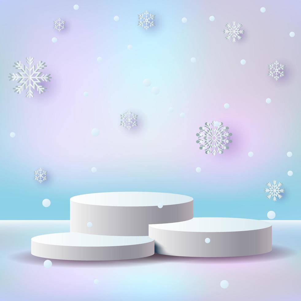 Kerstmis winter Product podium tafereel. winter vakantie voetstuk ijs sneeuw 3d renderen vector achtergrond met podium. vector illustratie