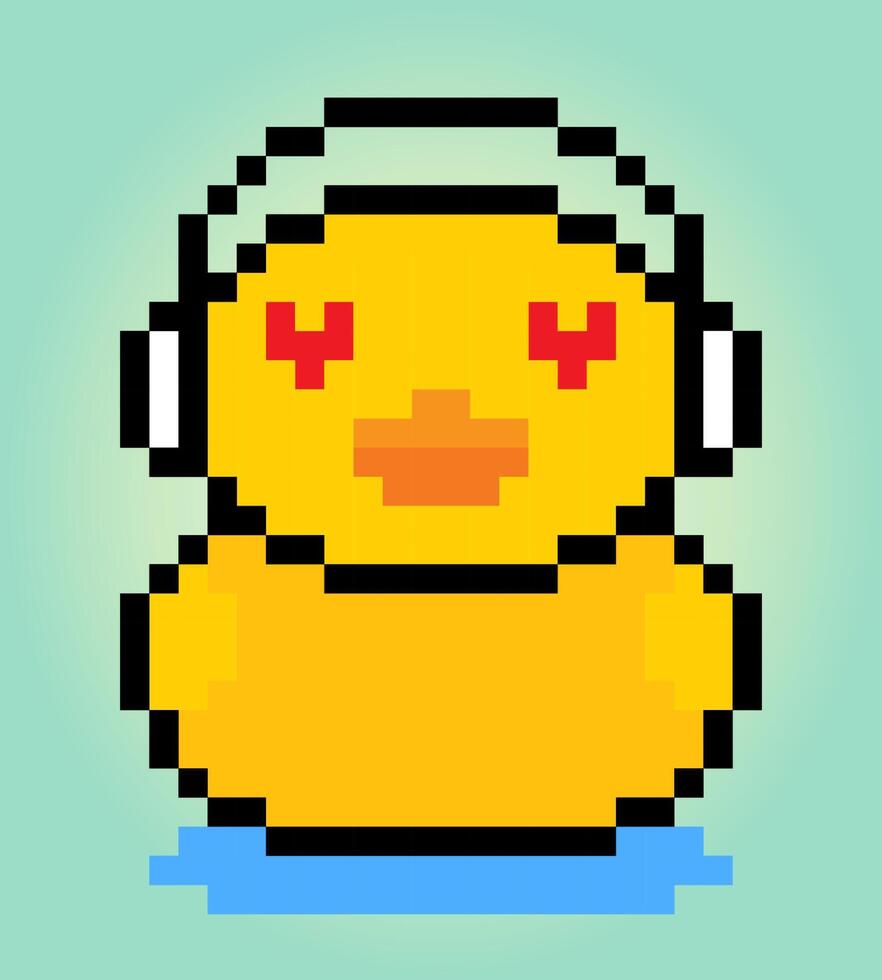 8-bit duck pixels zwemmen. dierenspelactiva in vectorillustraties. vector