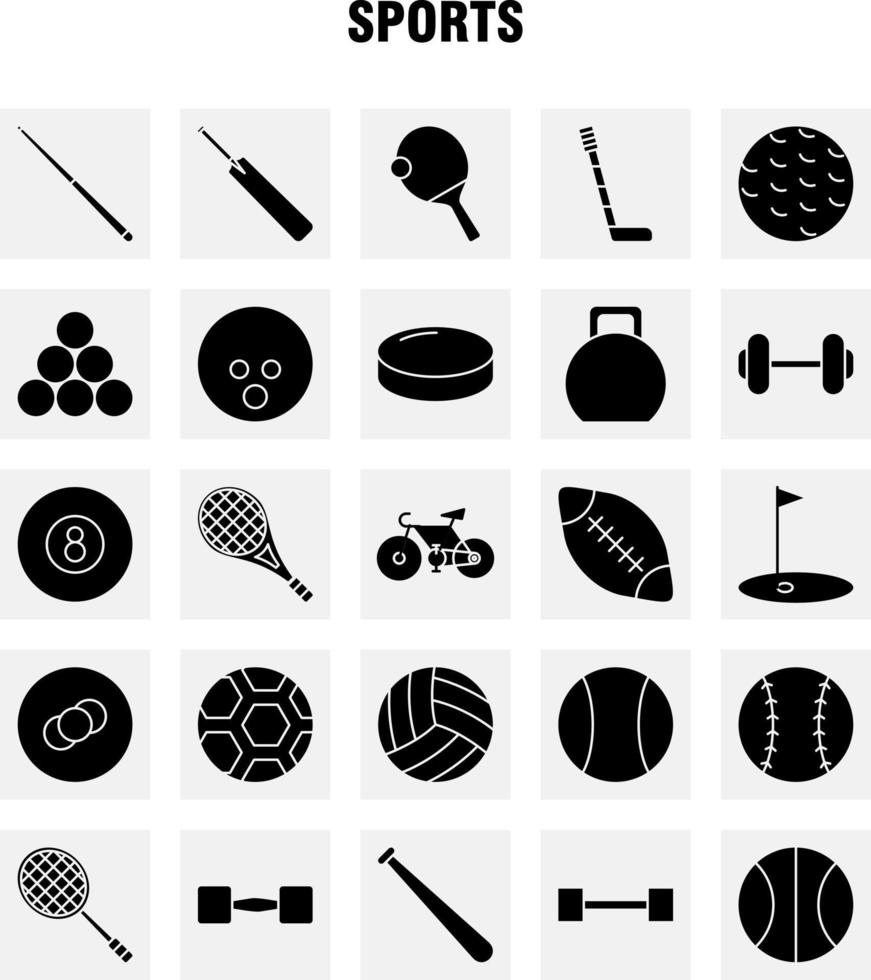 sport- solide glyph icoon voor web afdrukken en mobiel uxui uitrusting zo net zo basketbal stok knuppel sport- knuppel krekel knuppel krekel pictogram pak vector