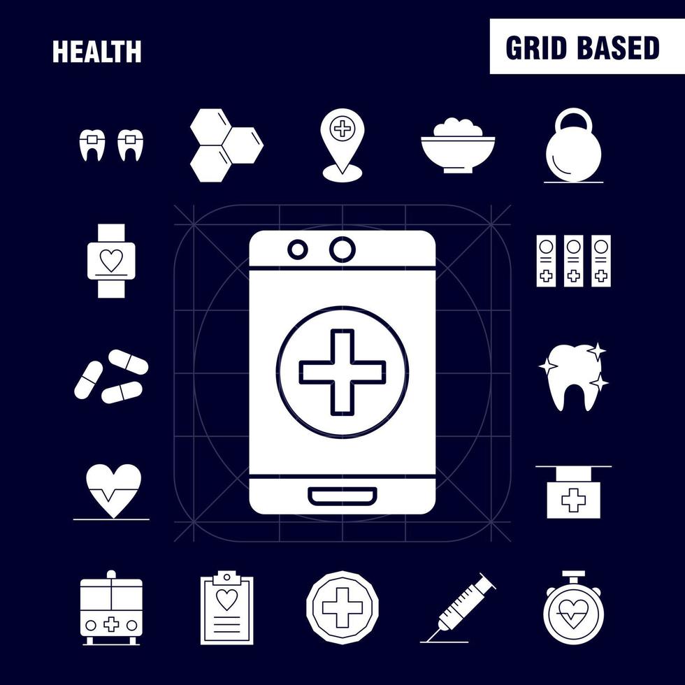 Gezondheid solide glyph icoon voor web afdrukken en mobiel uxui uitrusting zo net zo medisch hart ritme ritme noodgeval Peer medisch ziekenhuis pictogram pak vector