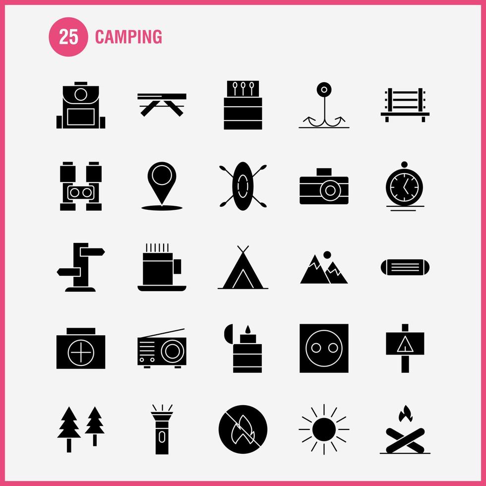 camping solide glyph icoon pak voor ontwerpers en ontwikkelaars pictogrammen van bank camping buitenshuis reizen camping bij elkaar passen buitenshuis brand vector