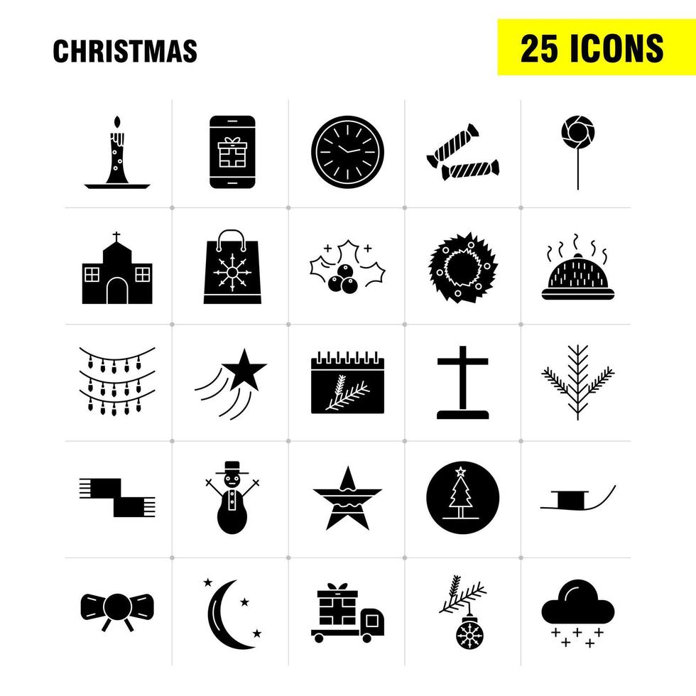 Kerstmis solide glyph pictogrammen reeks voor infographics mobiel uxui uitrusting en afdrukken ontwerp omvatten voedsel maaltijd mes bord Kerstmis ballen ballen decoraties verzameling modern infographic logo en foto vector