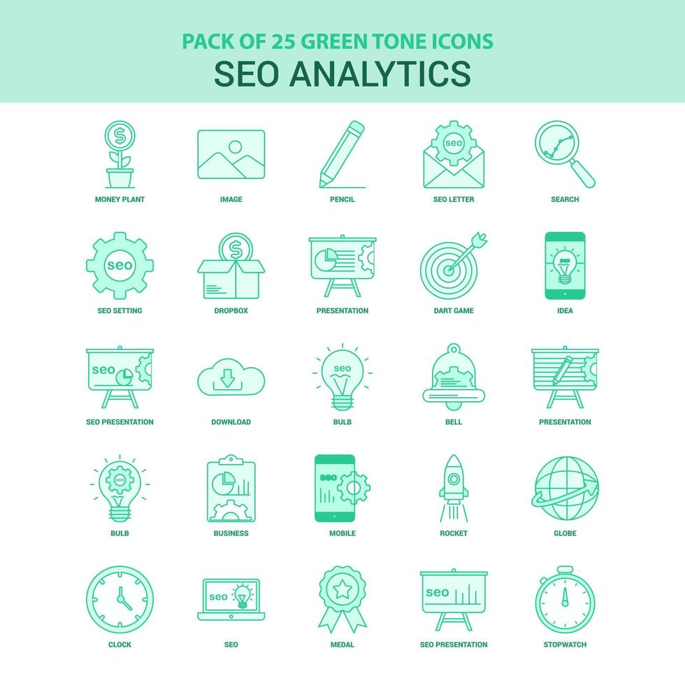 25 groen seo analytics icoon reeks vector