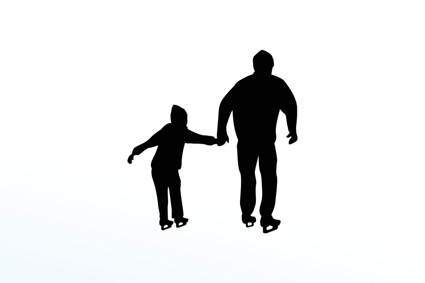 silhouet van een vader spelen ijs het schaatsen met zijn kind. vector
