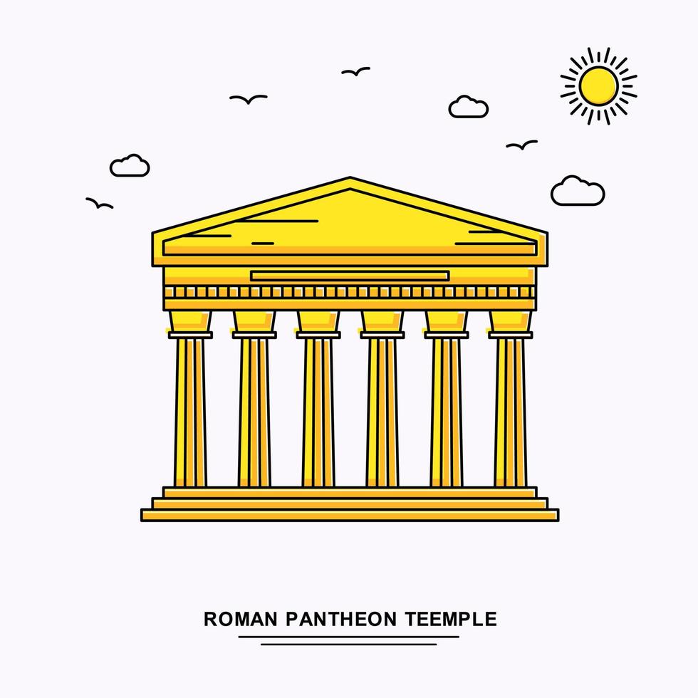 Romeins pantheon tempel monument poster sjabloon wereld reizen geel illustratie achtergrond in lijn stijl met schoonheid natuur tafereel vector