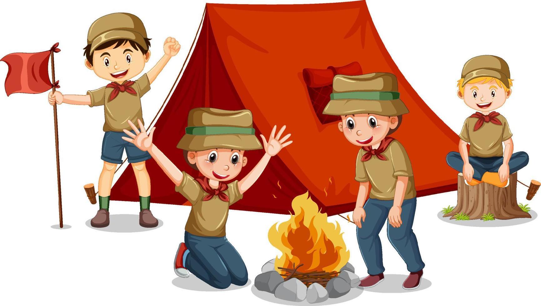 camping kinderen in tekenfilm stijl vector