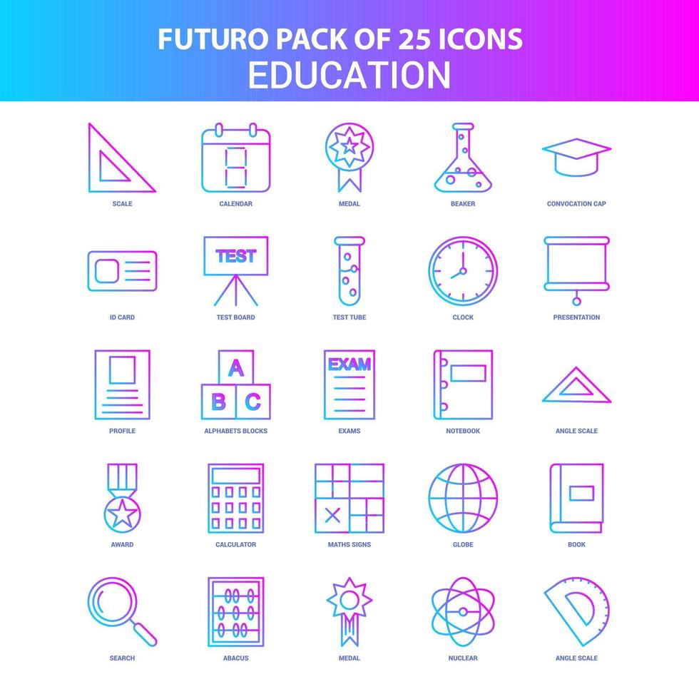 25 blauw en roze futuro onderwijs icoon pak vector