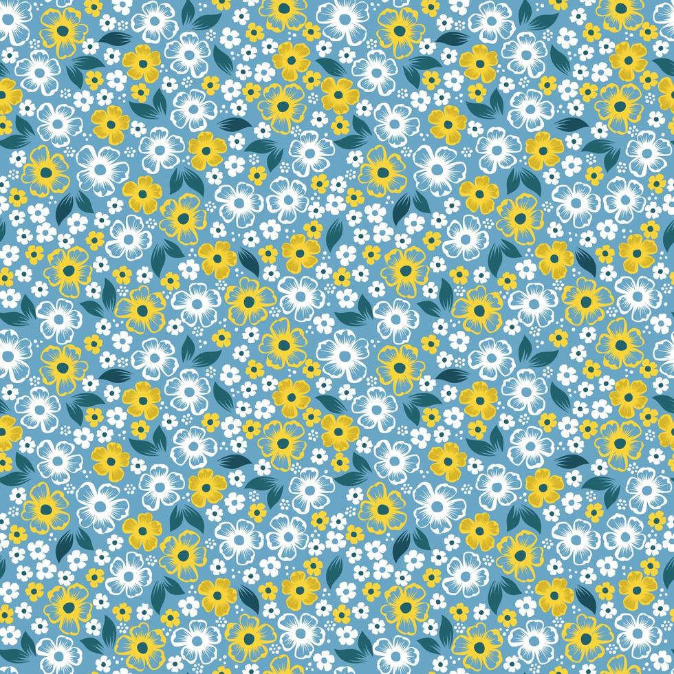 schattig geel en wit klein bloemen patronen. naadloos bloemen patroon vector