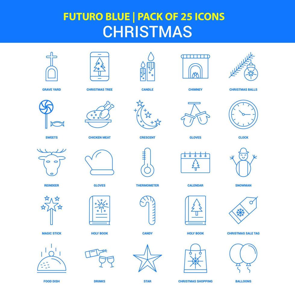 Kerstmis pictogrammen futuro blauw 25 icoon pak vector