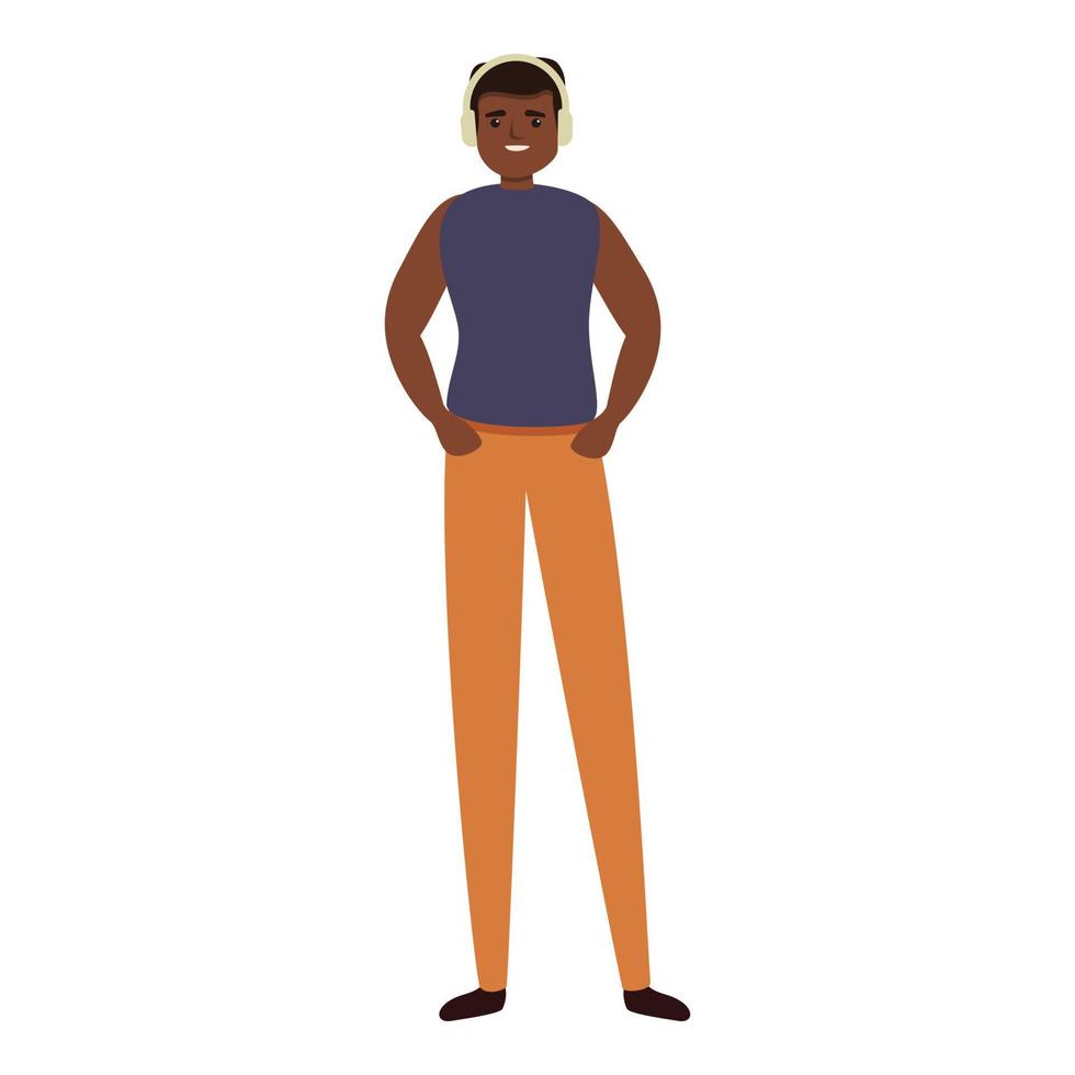 Afrikaanse jongen met hoofdtelefoons icoon, tekenfilm stijl vector