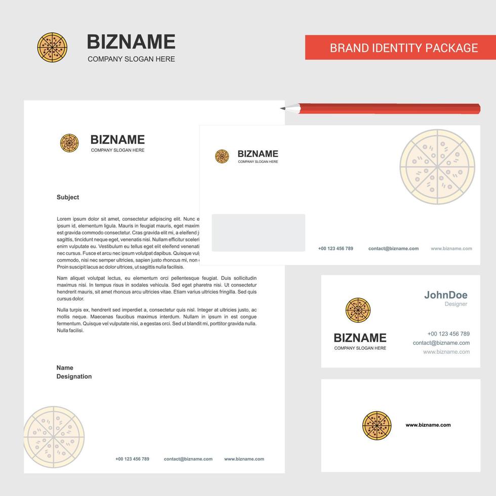 pizza bedrijf briefhoofd envelop en bezoekende kaart ontwerp vector sjabloon