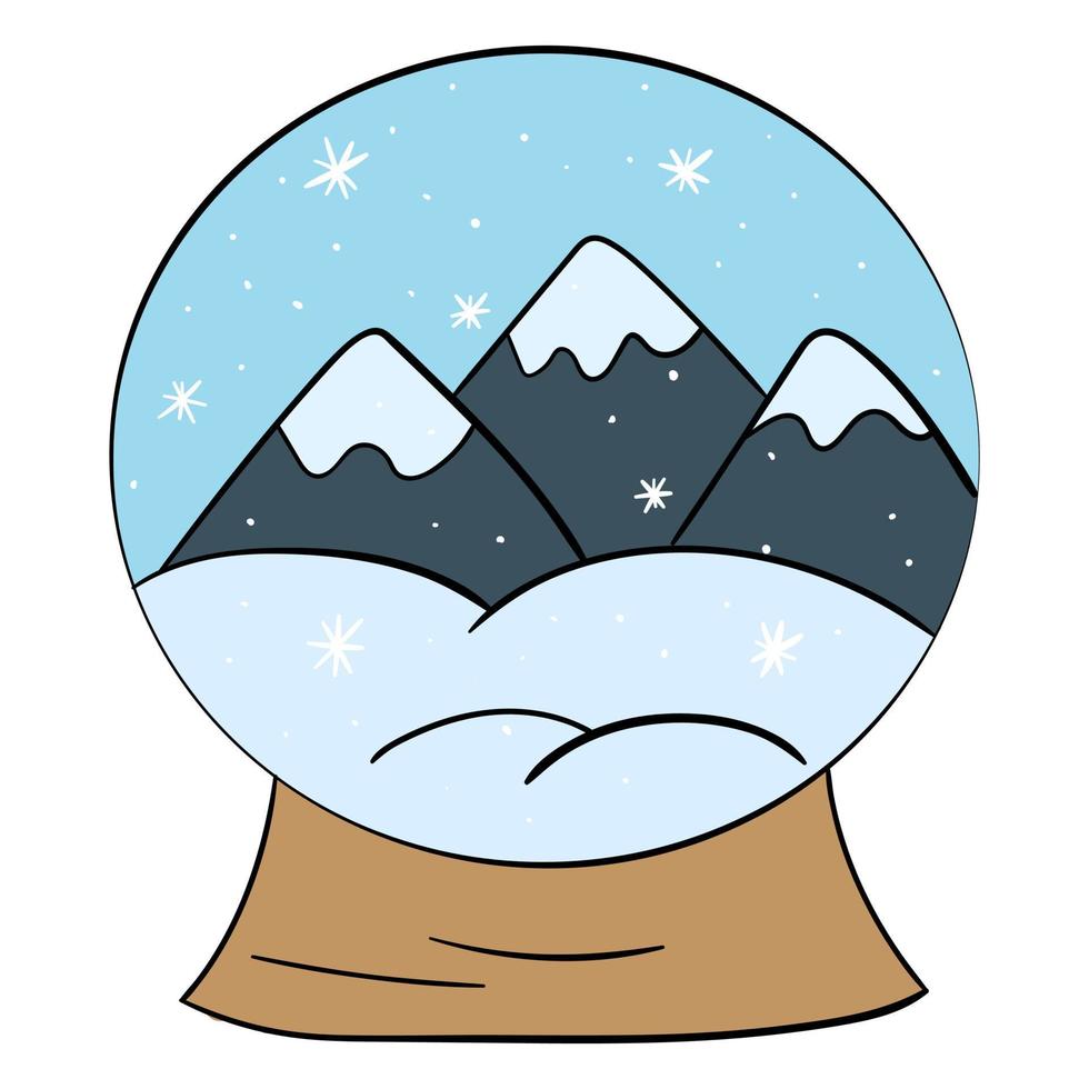 een sneeuw wereldbol met bergen. vector illustratie.
