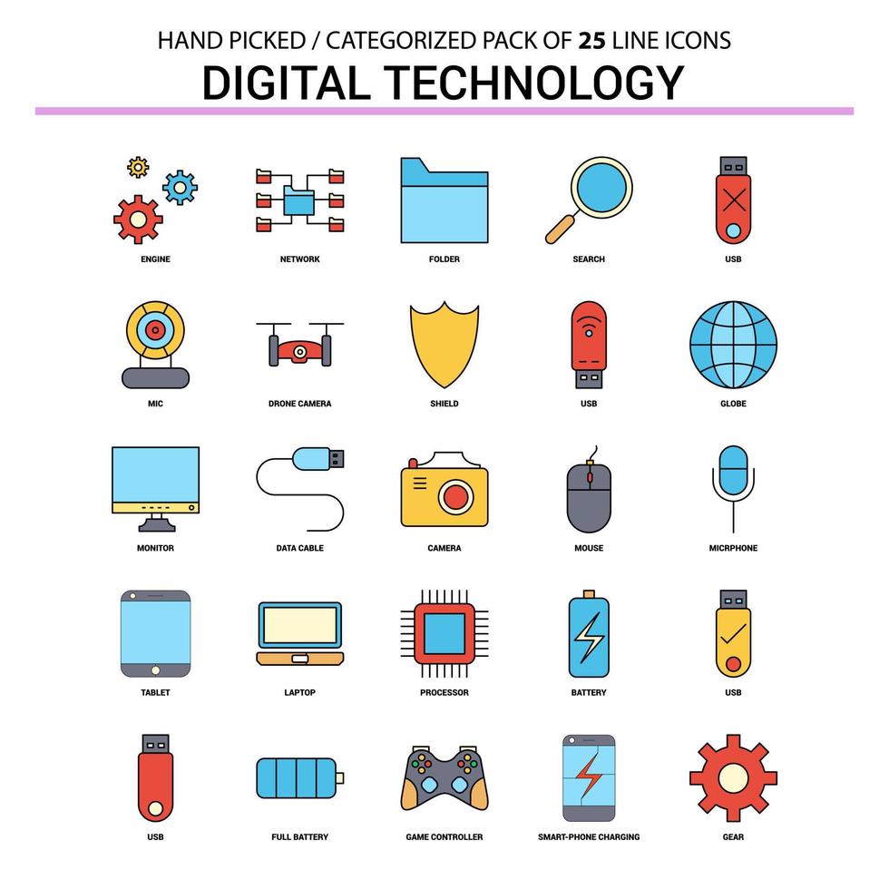 digitaal technologie vlak lijn icoon reeks bedrijf concept pictogrammen ontwerp vector