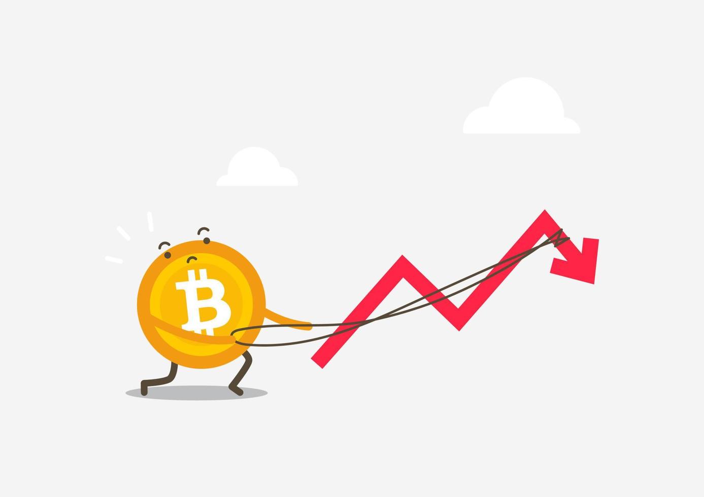 bitcoin is proberen naar breken de bullish groei tendens. cryptogeld tekenfilm concept. vector