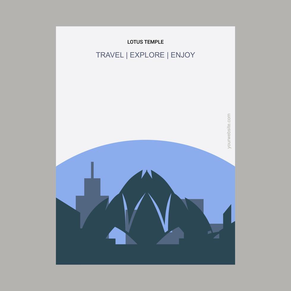 lotus tempel Delhi Indië wijnoogst stijl mijlpaal poster sjabloon vector