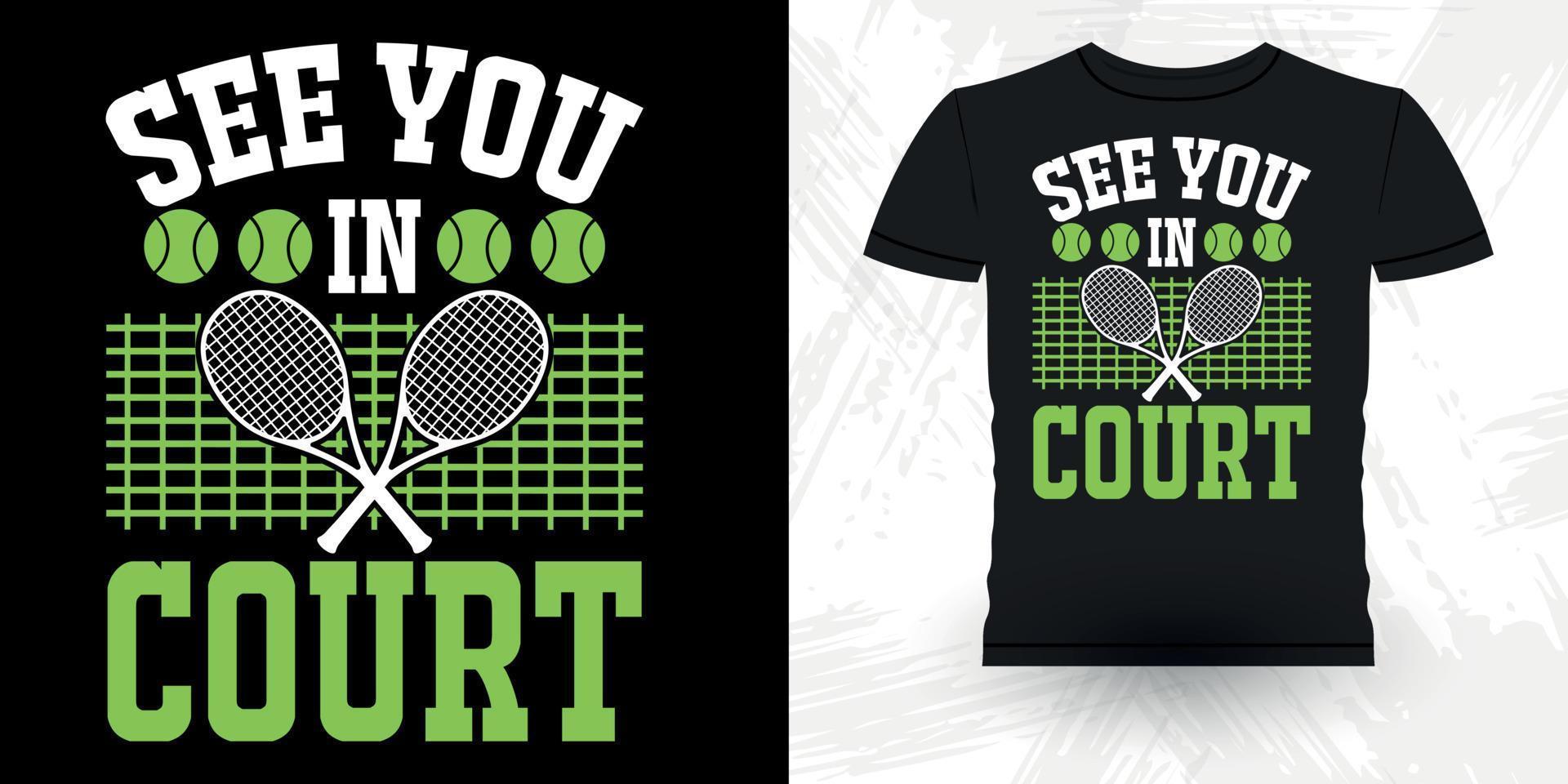 grappig professioneel tennis speler grappig wijnoogst tennis t-shirt ontwerp vector