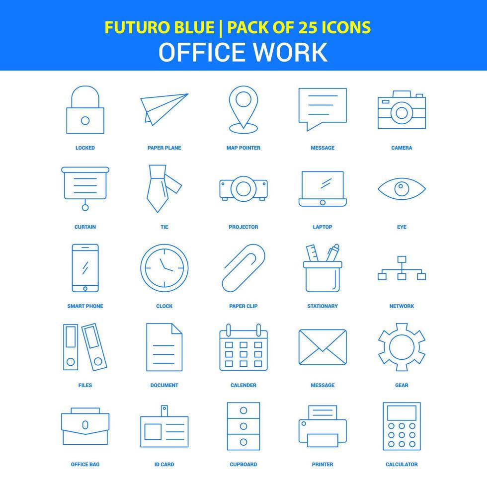 kantoor werk pictogrammen futuro blauw 25 icoon pak vector