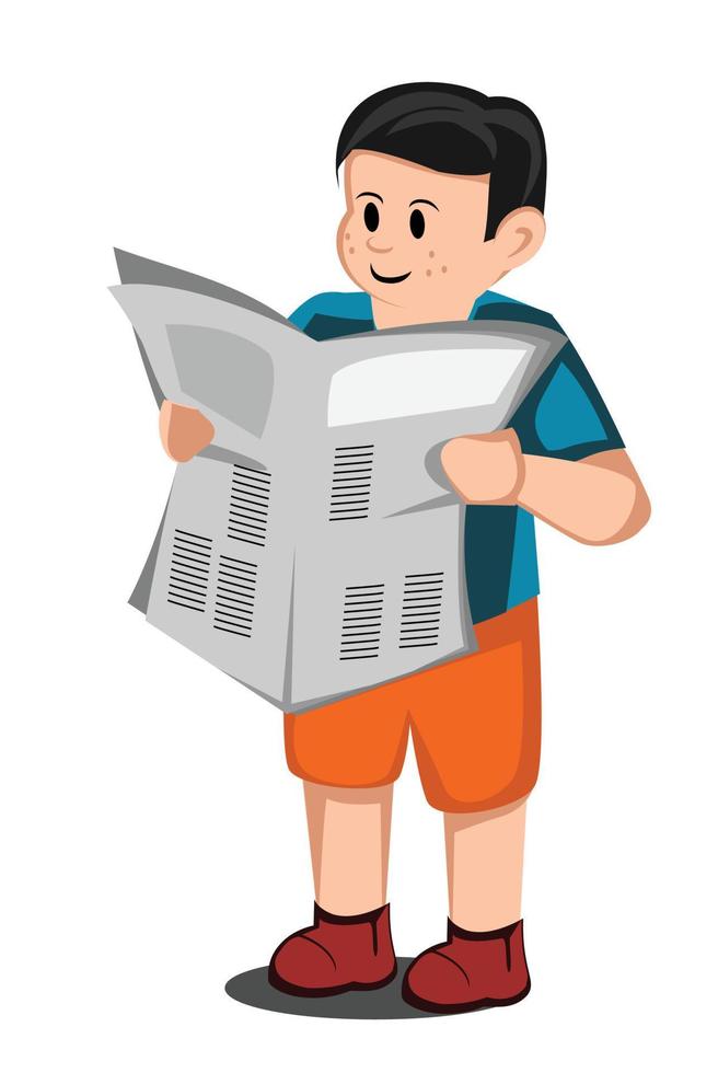 jongen lezen een krant- vector