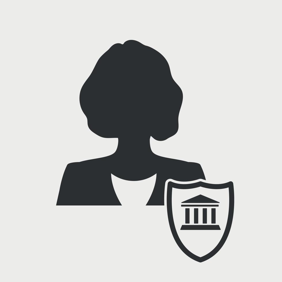 vrouw silhouet met bank of regering teken. officieel persoon, politiek, advocaat icoon. vector illustratie