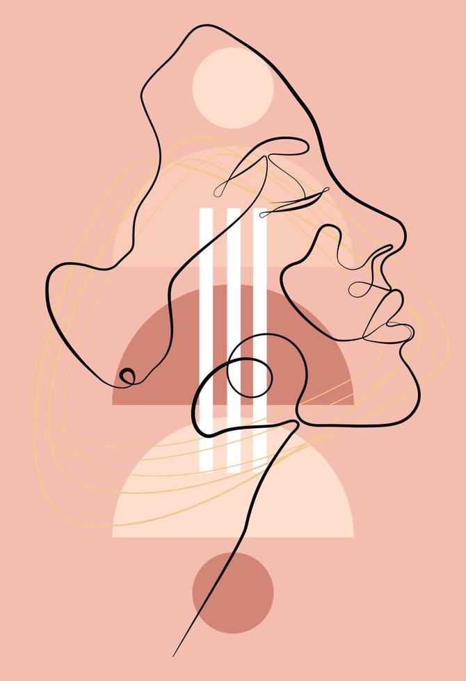 vector portret in minimalistische stijl. meetkundig vormen, bladeren, vrouw portret. hand getekend abstract vrouw afdrukken. gebruikt voor sociaal media verhalen, schoonheid logo's, poster illustraties.