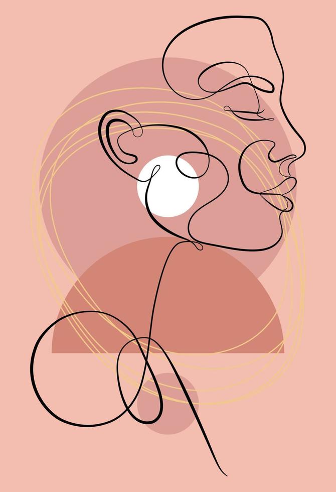 vector portret in minimalistische stijl. meetkundig vormen, bladeren, vrouw portret. hand getekend abstract vrouw afdrukken. gebruikt voor sociaal media verhalen, schoonheid logo's, poster illustraties.