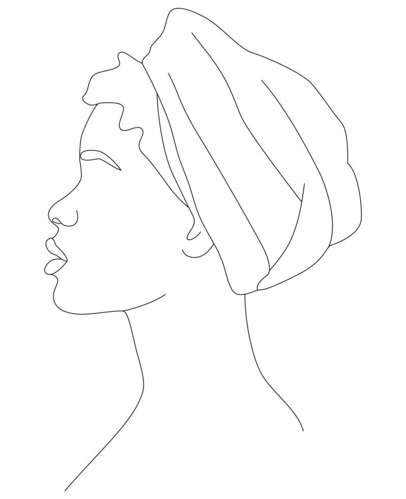 de gezicht is een lijn. een Afrikaanse vrouw in een traditioneel hoofdtooi. vector