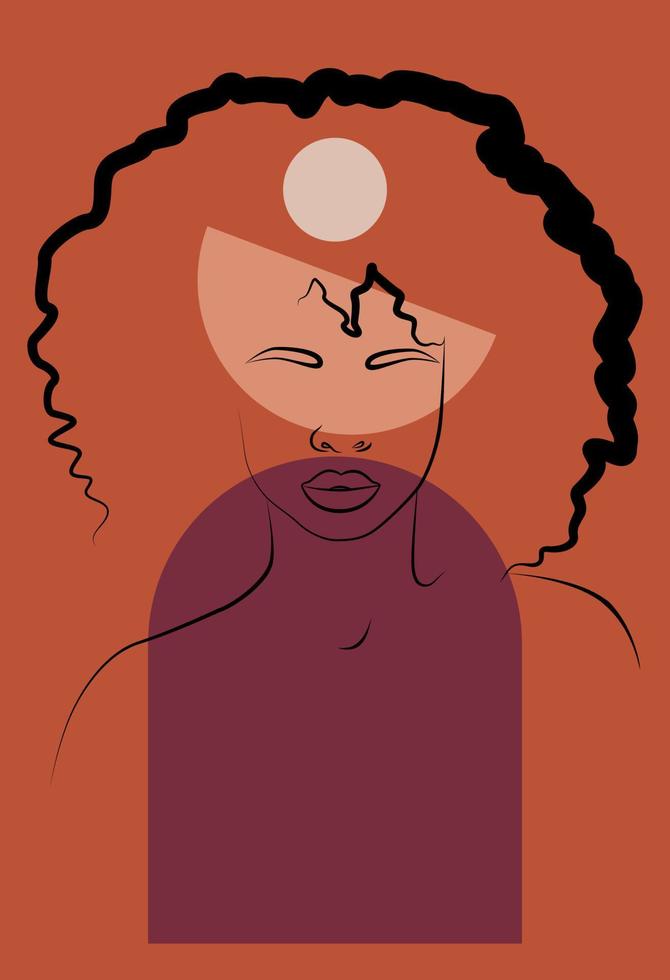 abstract portret van een Afrikaanse vrouw in een minimalistische stijl. vrouwen muur kunst poster. meetkundig vormen. vector