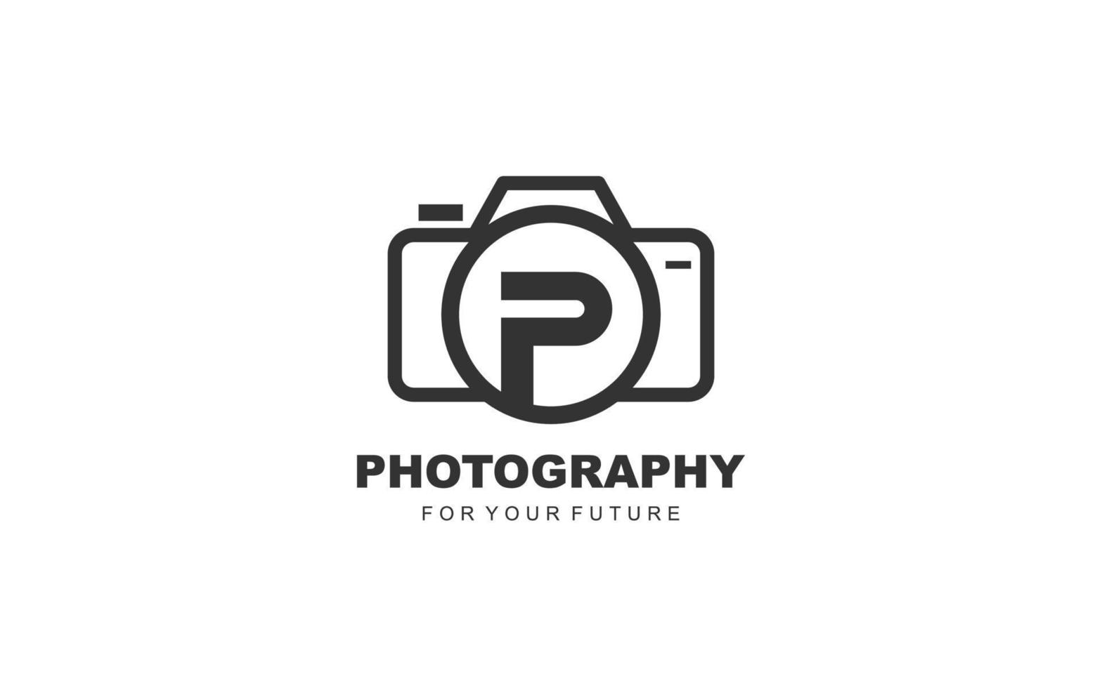 p logo fotografie voor branding bedrijf. camera sjabloon vector illustratie voor uw merk.