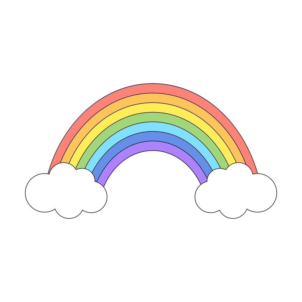 kleurrijk regenboog en wolken met zwart schets. ontwerp voor stickers, kaarten, affiches, t-shirts, uitnodigingen, baby douche, verjaardag, kamer decor. vector