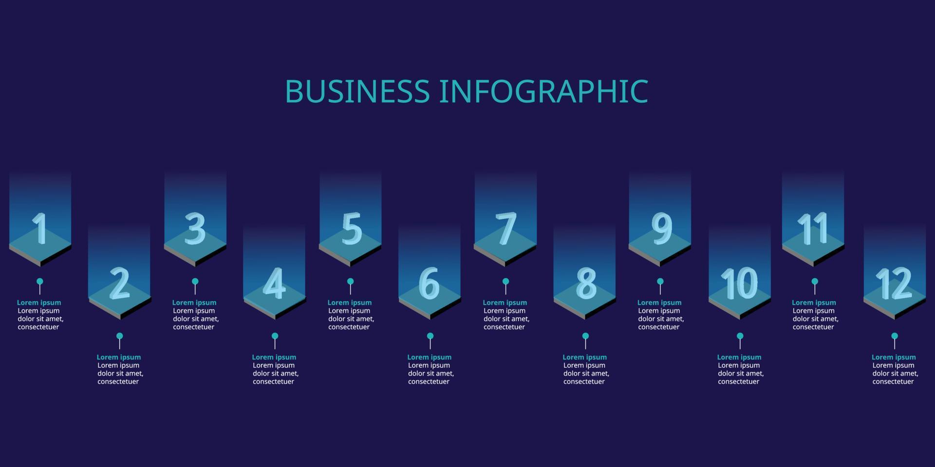 stap aantal tabel sjabloon voor infographic voor presentatie voor 12 element met blauw licht vector