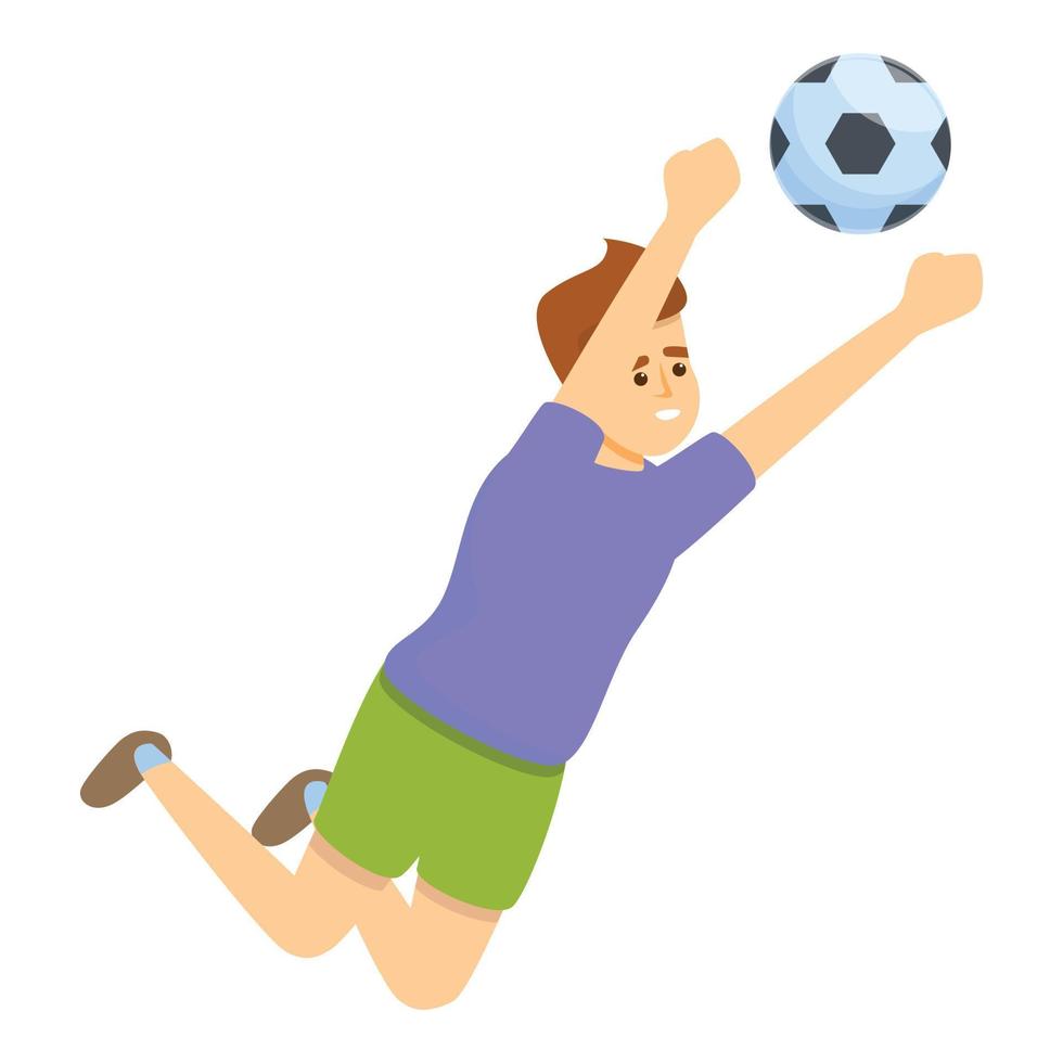 kind vangst voetbal bal icoon, tekenfilm stijl vector